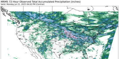 July 21 MRMS Last 72 Hours Observed total accumulated precipitation (inches)